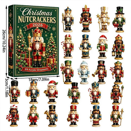 2026 Nutcracker Advent Calendar, 24 Day Christmas Countdown with 2D Acrylic Ornaments Gift