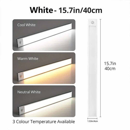 Magnetic PIR Motion Sensor LED Under Cabinet Light, USB Rechargeable Wireless Closet Lamp, Available in Black/White 30/40/50cm