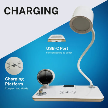 4 in 1 Wireless Charger LED Desk Lamp with Bluetooth Speaker, Clock, Charging
