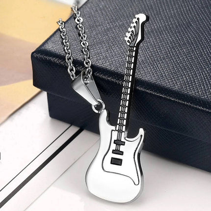 3-Piece Stainless Steel Rock Guitar Music Pendant Necklace Chain – Unisex Jewelry