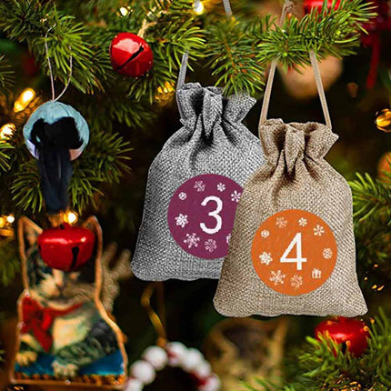 24X Christmas advent calendar bags 24 days fabric bags with drawstring Kit