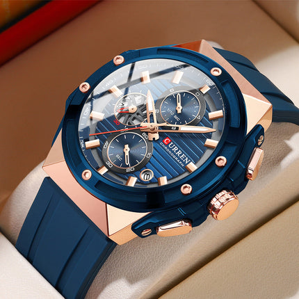 Men's Sports Quartz Wrist Watch with Calendar, Silicone Strap Casual Male Daily Watch
