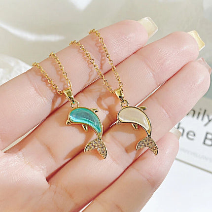 Stainless Steel Blue Dolphin Pendant Necklace - European Style Gift for Women