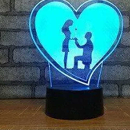 3D Acrylic LED Propose Wedding 7 Colour Novelty Gift Night Light TouchTable Lamp