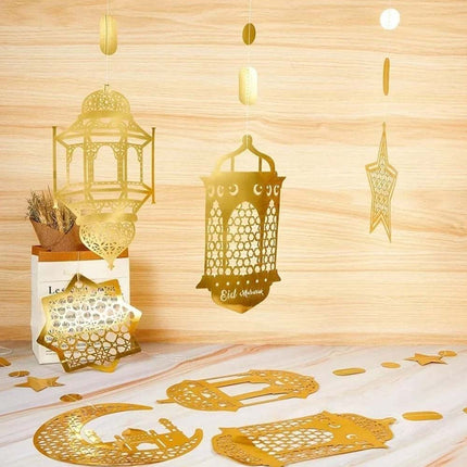 8 Pcs Eid Mubarak Hanging Pendant Ramadan Islamic Muslim Party Decoration Streamer Banner