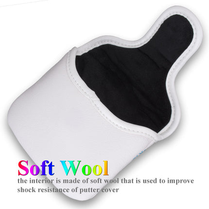 Snowflake Embroidered PU Leather Golf Mallet Putter Headcover, Golf Club Protector