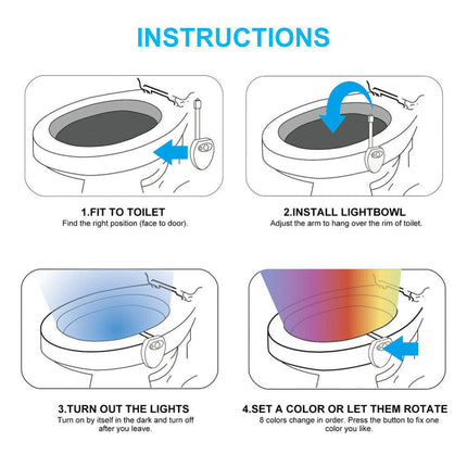 USB Rechargeable Toilet Bowl Night UV Light 16 Colors Waterproof Motion Sensor