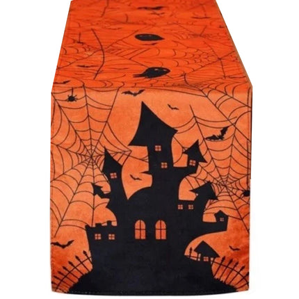 Halloween Table Runner Orange Autumn Kitchen Dining Cobweb Castle 275*33cm