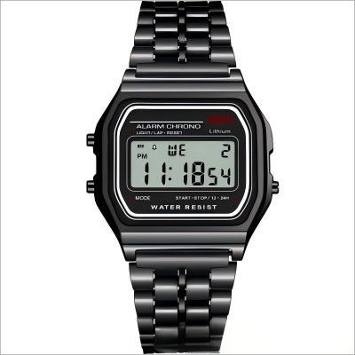Retro Square LED Electronic Wrist Watch, Steel Metal Band, Harajuku‑Style Multifunctional Digital Watch