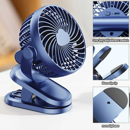 3 Speeds Mini Cooling Fan USB Rechargeable Clip On Desk Baby Stroller Portable