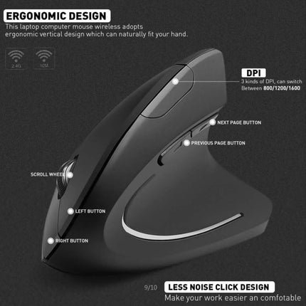 2.4GHz Wireless USB Mouse Vertical 1600DPI Optical Mouse Rechargeable Right Hand