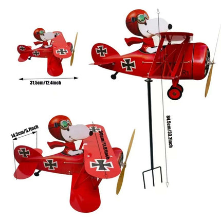 Cartoon Pilot Biplane Wind Spinner – Vintage Metal Windmill for Outdoor Garden & Yard Art Decor