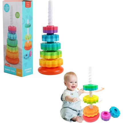 Rainbow Spinning Stacking Tower, Gear Assembly Toy