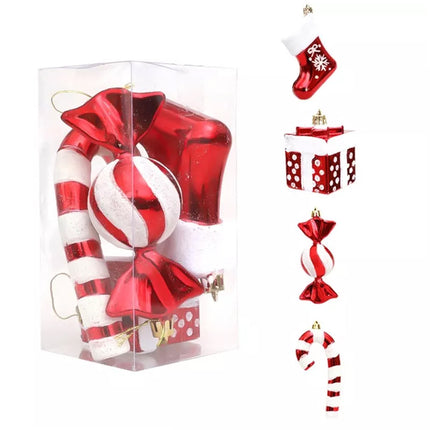 4Pcs Christmas Large Red & White Candy Hanging Pendant Ornaments Xmas Tree Decor