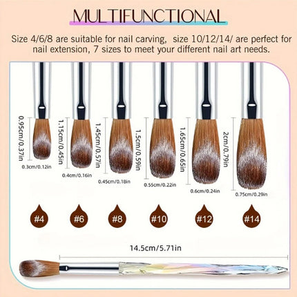6Pcs/Set Acrylic Powder Brushes - Kolinsky Sable Brushes New Nail Art Brush Set