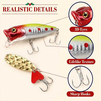24 Day Fishing Lure Advent Calendar Christmas Tackle Gift Set for Men Teens