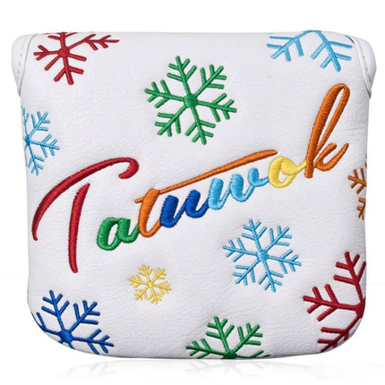 Snowflake Embroidered PU Leather Golf Mallet Putter Headcover, Golf Club Protector