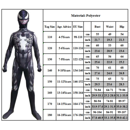 Kids Venom Costume Jumpsuit Boy Spiderman Superhero Cosplay Party Birthday Gift
