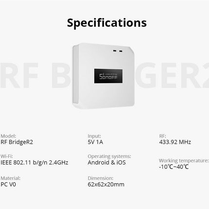 SONOFF RF Wireless Bridge R2 Gateway 433MHz Smart Remote Controller Smart Scenes