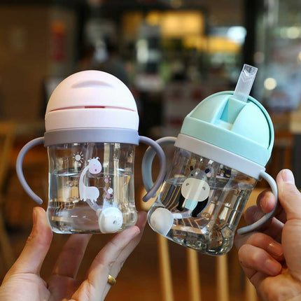 250ml Baby Cup with Straw Bottle Drinking Water Kids Sippy Cup Handle Toddler Feeder