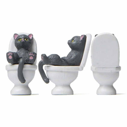 Cat On Toilet Statue Landscape Figurine Miniatures Ornament Home Decorations