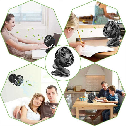 3 Speeds Mini Cooling Fan USB Rechargeable Clip On Desk Baby Stroller Portable