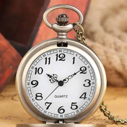 Dragon and phoenix Vintage Quartz Bronze Pocket Watch with Chain