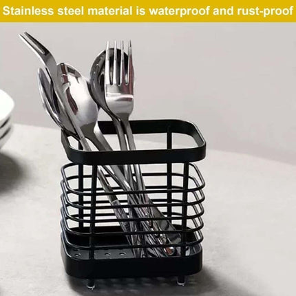 Stainless Steel Utensil Caddy, Kitchen Sink Organizer with Drainage, Cutlery Holder Drainer Stand