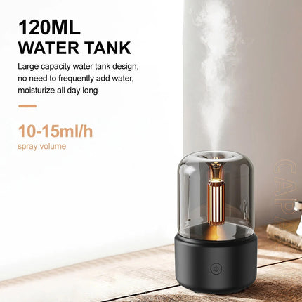 Black Vintage Style USB Plug-In Candlelight Aroma Diffuser and Humidifier 120ml