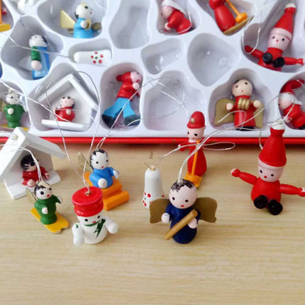 Pendant Miniature Wooden Christmas Tree Decor Figures Hanging Xmas Ornament Set