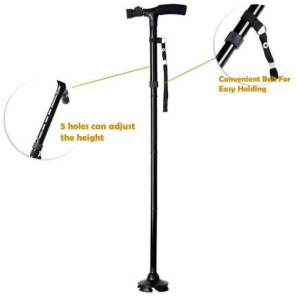 Folding Walking Stick LED Light Cane Adjustable Pole Handle Lightweight Strap