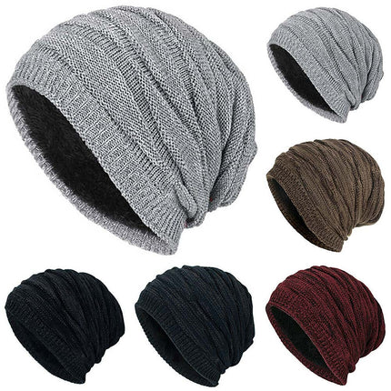 Men Knitted Thermal Slouch Beanie Hat Winter Fleece Lined Warm Skull Ski Cap