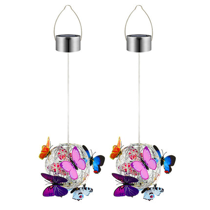 Hanging Butterfly Pendant Solar Power Light Mesh Orb Outdoor Yard Garden Decor