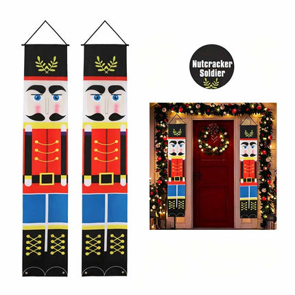 180 x 30cm Christmas Nutcracker Soldier Banner, Wall‑Hanging Xmas Party Home Festive Decoration