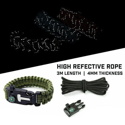 5-in-1 Paracord Survival Bracelet 7-Core Woven, Emergency Lifesaving Wristband for Outdoor Adventures
