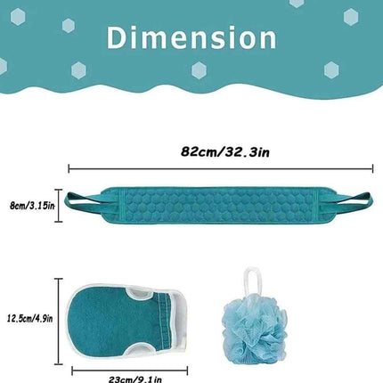 3-in-1 Exfoliating Body Scrubber Set – Back Scrubber, Bath Glove & Shower Loofah