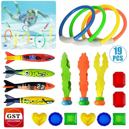 19pcs Kids Underwater Diving Toys Dive Ring and Seaweeds Swimming Pool Toy Game
