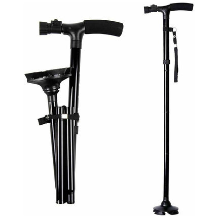 Folding Walking Stick LED Light Cane Adjustable Pole Handle Lightweight Strap