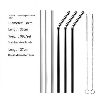 304 Stainless Steel Straw Set for 40oz Cup, 3 Straight & 3 Bent Straws with 2 Cleaning Brushes