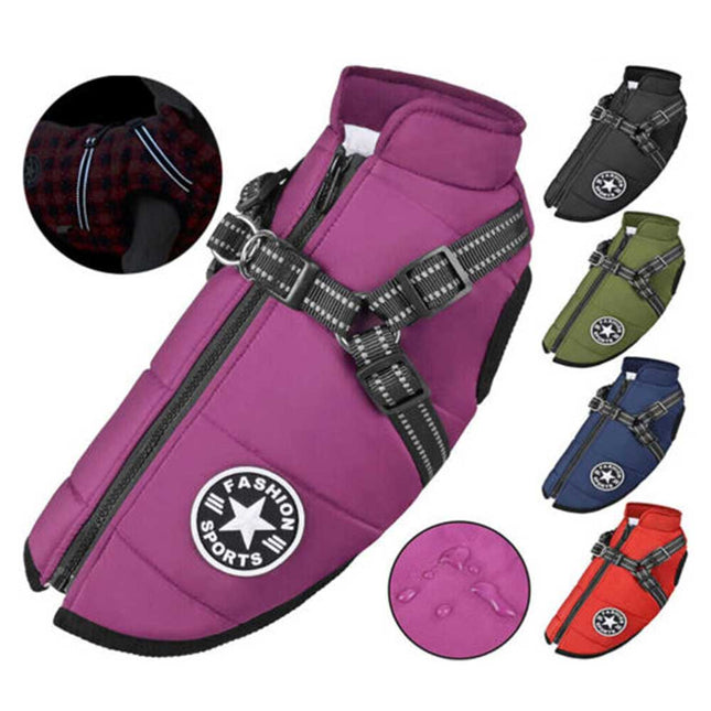 Winter Pet Dog Coat Pet Dog Jacket w/ Harness Waterproof Breathable Small Large