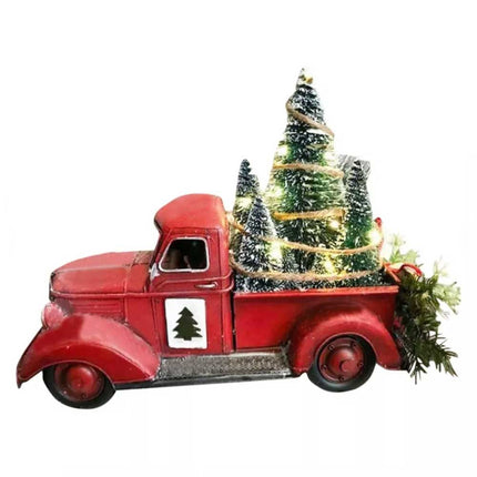 Christmas Decoration Red Truck w/ LED Lights Xmas Tree Centerpiece Table Adornment