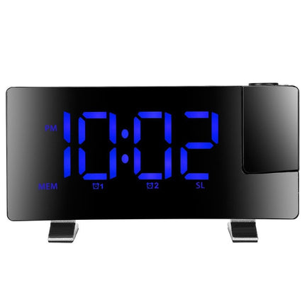 LED Curved Screen Digital Clock, Radio Projection Wake Up Alarm Clock