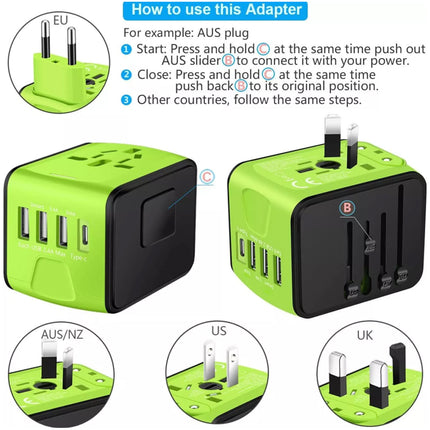 FAST 3.4A Universal Travel Adapter 3 USB &Type-C Outlet Converter Plug Power