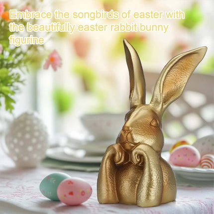 Spring Rabbits Easter Decoration, 8 Inch Vintage Gold Resin Bunny Statue, Home Decor & Gift