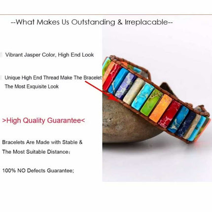 7 Chakra Bracelet Handmade Natural Stone Tube Beads Leather Wrap Women Bangle