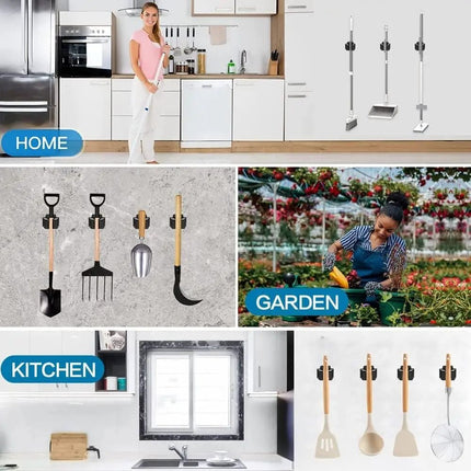 4pcs Stainless Steel Broom Hanger Wall Mounted Mop Holder Home Mop Storage Clip