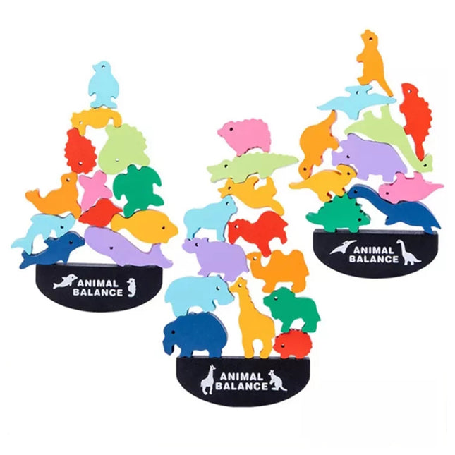 Wooden Animal Balance Blocks Board Dinosaur Educational Stacking High Wood Toys