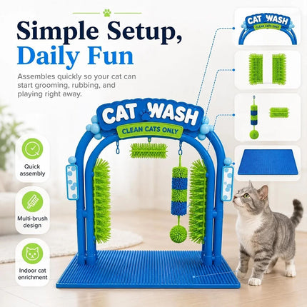 Cat Wash Grooming Station, Car‑Wash‑Style Cat Self‑Grooming Scratcher with Soft Massage Bristles for Indoor Cats