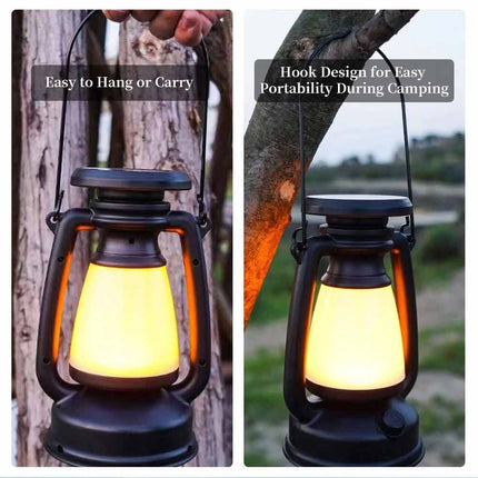 Solar & USB Rechargeable LED Camping Lantern, Outdoor Portable Light for Tent Hiking Camping
