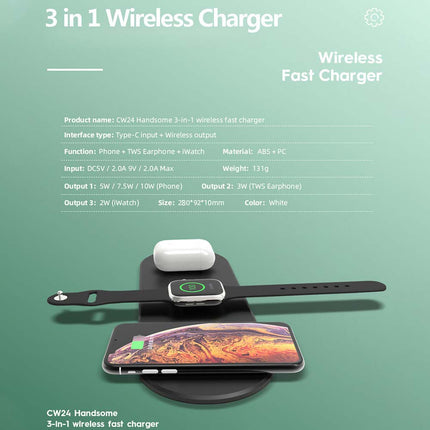 3-in-1 Wireless Charging Station for iPhone Watch AirPods